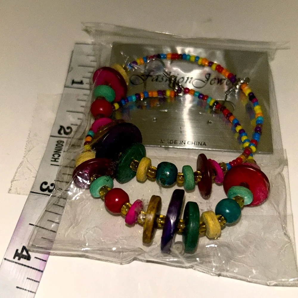 Summer multicolored earrings colorful wooden pierced 2 pair